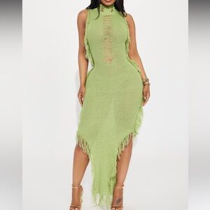 NEW FashionNova Sage Green Maxi Knit Dress